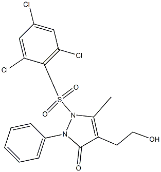 4-(2-hydroxyethyl)-5-methyl-2-phenyl-1-[(2,4,6-trichlorophenyl)sulfonyl]-1,2-dihydro-3H-pyrazol-3-one Struktur