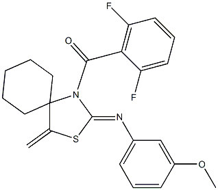 (2,6-difluorophenyl){2-[(3-methoxyphenyl)imino]-4-methylidene-3-thia-1-azaspiro[4.5]dec-1-yl}methanone Struktur