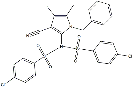 N-(1-benzyl-3-cyano-4,5-dimethyl-1H-pyrrol-2-yl)-4-chloro-N-[(4-chlorophenyl)sulfonyl]benzenesulfonamide Struktur