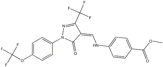 methyl 4-({[5-oxo-1-[4-(trifluoromethoxy)phenyl]-3-(trifluoromethyl)-1,5-dihydro-4H-pyrazol-4-yliden]methyl}amino)benzenecarboxylate Struktur