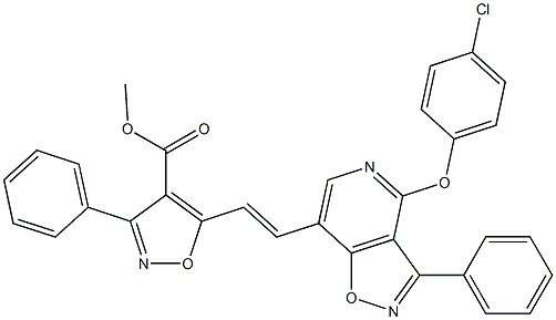 methyl 5-{(E)-2-[4-(4-chlorophenoxy)-3-phenylisoxazolo[4,5-c]pyridin-7-yl]ethenyl}-3-phenyl-4-isoxazolecarboxylate Struktur