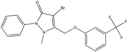 4-bromo-1-methyl-2-phenyl-5-{[3-(trifluoromethyl)phenoxy]methyl}-1,2-dihydro-3H-pyrazol-3-one Struktur