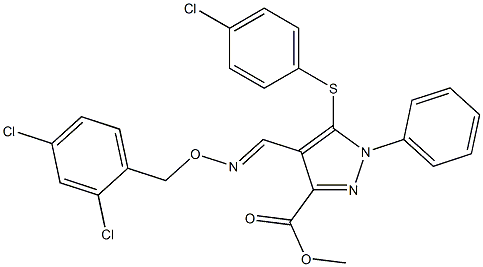 methyl 5-[(4-chlorophenyl)sulfanyl]-4-({[(2,4-dichlorobenzyl)oxy]imino}methyl)-1-phenyl-1H-pyrazole-3-carboxylate Struktur