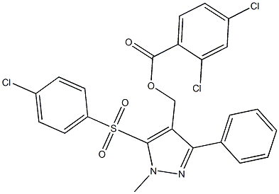 {5-[(4-chlorophenyl)sulfonyl]-1-methyl-3-phenyl-1H-pyrazol-4-yl}methyl 2,4-dichlorobenzenecarboxylate Struktur