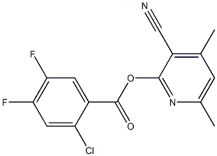 3-cyano-4,6-dimethyl-2-pyridinyl 2-chloro-4,5-difluorobenzenecarboxylate Struktur