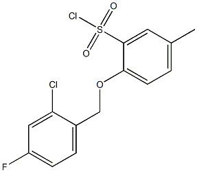 2-[(2-chloro-4-fluorophenyl)methoxy]-5-methylbenzene-1-sulfonyl chloride Struktur