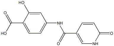 2-hydroxy-4-{[(6-oxo-1,6-dihydropyridin-3-yl)carbonyl]amino}benzoic acid Struktur