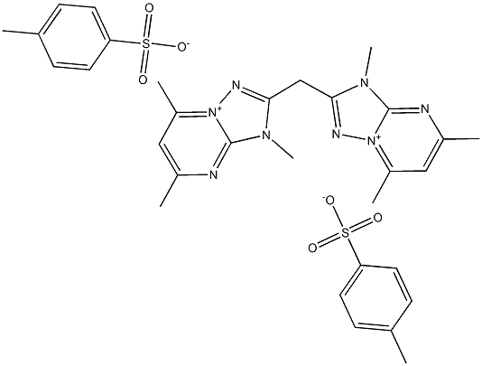 3,5,7-trimethyl-2-[(3,5,7-trimethyl-3H-[1,2,4]triazolo[1,5-a]pyrimidin-8-ium-2-yl)methyl]-3H-[1,2,4]triazolo[1,5-a]pyrimidin-8-ium bis(4-methylbenzenesulfonate) Struktur