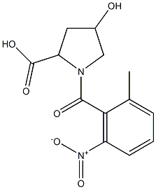 4-hydroxy-1-[(2-methyl-6-nitrophenyl)carbonyl]pyrrolidine-2-carboxylic acid Struktur