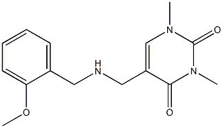 5-({[(2-methoxyphenyl)methyl]amino}methyl)-1,3-dimethyl-1,2,3,4-tetrahydropyrimidine-2,4-dione Struktur