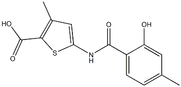 5-[(2-hydroxy-4-methylbenzene)amido]-3-methylthiophene-2-carboxylic acid Struktur