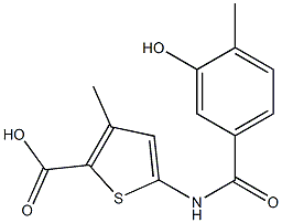 5-[(3-hydroxy-4-methylbenzoyl)amino]-3-methylthiophene-2-carboxylic acid Struktur