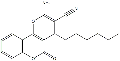 2-amino-4-hexyl-5-oxo-4H,5H-pyrano[3,2-c]chromene-3-carbonitrile Struktur