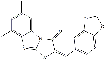 2-(1,3-benzodioxol-5-ylmethylene)-6,8-dimethyl[1,3]thiazolo[3,2-a]benzimidazol-3(2H)-one Struktur