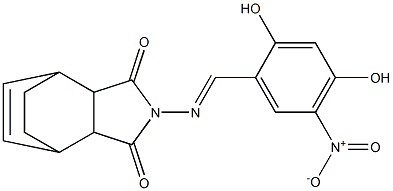 4-({2,4-dihydroxy-5-nitrobenzylidene}amino)-4-azatricyclo[5.2.2.0~2,6~]undec-8-ene-3,5-dione Struktur