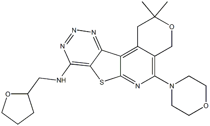 N-[2,2-dimethyl-5-(4-morpholinyl)-1,4-dihydro-2H-pyrano[4'',3'':4',5']pyrido[3',2':4,5]thieno[3,2-d][1,2,3]triazin-8-yl]-N-(tetrahydro-2-furanylmethyl)amine Struktur