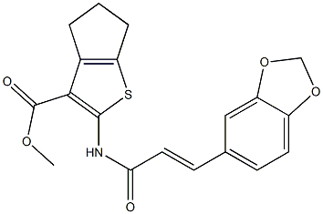 methyl 2-{[3-(1,3-benzodioxol-5-yl)acryloyl]amino}-5,6-dihydro-4H-cyclopenta[b]thiophene-3-carboxylate Struktur