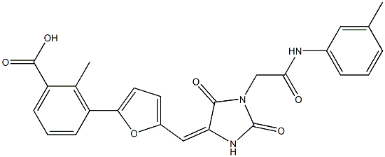 3-[5-({2,5-dioxo-1-[2-oxo-2-(3-toluidino)ethyl]-4-imidazolidinylidene}methyl)-2-furyl]-2-methylbenzoic acid Struktur