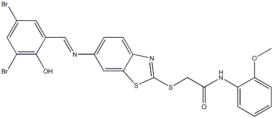 2-({6-[(3,5-dibromo-2-hydroxybenzylidene)amino]-1,3-benzothiazol-2-yl}sulfanyl)-N-(2-methoxyphenyl)acetamide Struktur