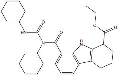 ethyl 8-({cyclohexyl[(cyclohexylamino)carbonyl]amino}carbonyl)-2,3,4,9-tetrahydro-1H-carbazole-1-carboxylate Struktur