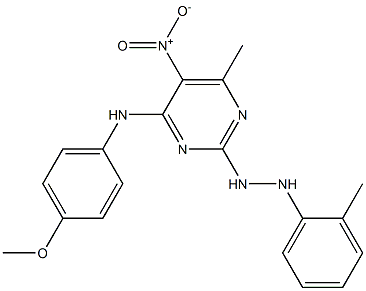 5-nitro-4-(4-methoxyanilino)-6-methyl-2-[2-(2-methylphenyl)hydrazino]pyrimidine Struktur