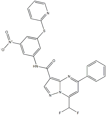 7-(difluoromethyl)-N-[3-nitro-5-(2-pyridinylsulfanyl)phenyl]-5-phenylpyrazolo[1,5-a]pyrimidine-3-carboxamide Struktur