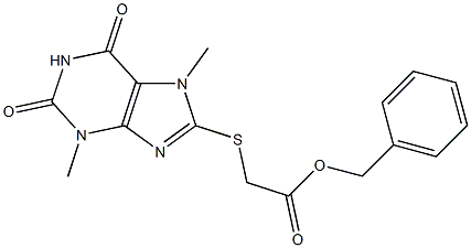 benzyl [(3,7-dimethyl-2,6-dioxo-2,3,6,7-tetrahydro-1H-purin-8-yl)sulfanyl]acetate Struktur