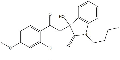 1-butyl-3-[2-(2,4-dimethoxyphenyl)-2-oxoethyl]-3-hydroxy-1,3-dihydro-2H-indol-2-one Struktur