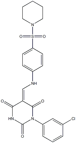 1-(3-chlorophenyl)-5-{[4-(1-piperidinylsulfonyl)anilino]methylene}-2,4,6(1H,3H,5H)-pyrimidinetrione Struktur