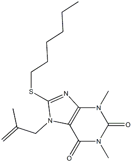 8-(hexylsulfanyl)-1,3-dimethyl-7-(2-methyl-2-propenyl)-3,7-dihydro-1H-purine-2,6-dione Struktur