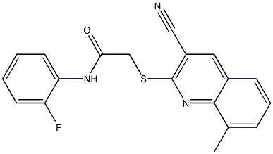 2-[(3-cyano-8-methyl-2-quinolinyl)sulfanyl]-N-(2-fluorophenyl)acetamide Struktur