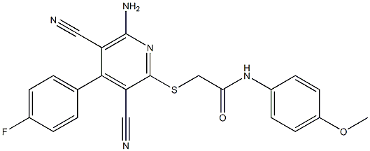 2-{[6-amino-3,5-dicyano-4-(4-fluorophenyl)pyridin-2-yl]sulfanyl}-N-(4-methoxyphenyl)acetamide Struktur