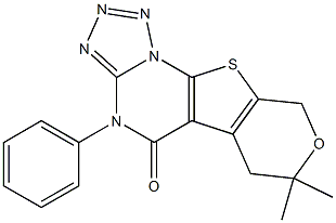 7,7-dimethyl-4-phenyl-6,9-dihydro-7H-pyrano[4',3':4,5]thieno[3,2-e]tetraazolo[1,5-a]pyrimidin-5(4H)-one Struktur