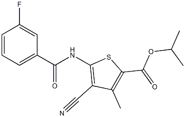 isopropyl 4-cyano-5-[(3-fluorobenzoyl)amino]-3-methyl-2-thiophenecarboxylate Struktur