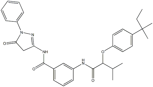 3-{[3-methyl-2-(4-tert-pentylphenoxy)butanoyl]amino}-N-(5-oxo-1-phenyl-4,5-dihydro-1H-pyrazol-3-yl)benzamide Struktur