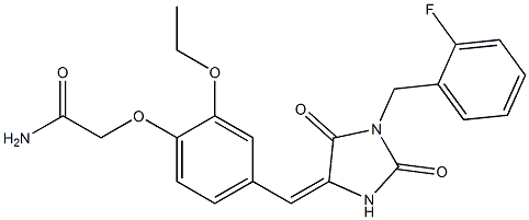 2-(2-ethoxy-4-{[1-(2-fluorobenzyl)-2,5-dioxo-4-imidazolidinylidene]methyl}phenoxy)acetamide Struktur