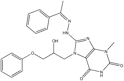 7-(2-hydroxy-3-phenoxypropyl)-3-methyl-8-[2-(1-phenylethylidene)hydrazino]-3,7-dihydro-1H-purine-2,6-dione Struktur