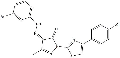 1-[4-(4-chlorophenyl)-1,3-thiazol-2-yl]-3-methyl-1H-pyrazole-4,5-dione 4-[N-(3-bromophenyl)hydrazone] Struktur