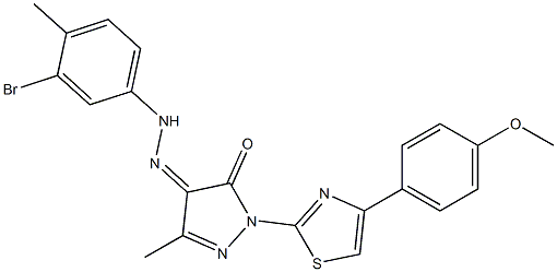 1-[4-(4-methoxyphenyl)-1,3-thiazol-2-yl]-3-methyl-1H-pyrazole-4,5-dione 4-[N-(3-bromo-4-methylphenyl)hydrazone] Struktur