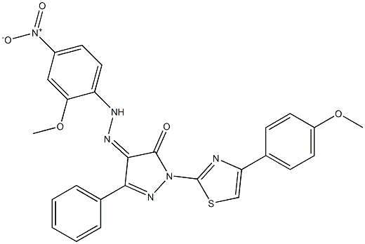 1-[4-(4-methoxyphenyl)-1,3-thiazol-2-yl]-3-phenyl-1H-pyrazole-4,5-dione 4-[N-(2-methoxy-4-nitrophenyl)hydrazone] Struktur