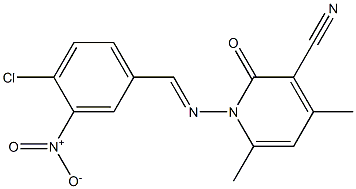 1-{[(E)-(4-chloro-3-nitrophenyl)methylidene]amino}-4,6-dimethyl-2-oxo-1,2-dihydro-3-pyridinecarbonitrile Struktur