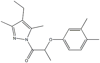 2-(3,4-dimethylphenoxy)-1-(4-ethyl-3,5-dimethyl-1H-pyrazol-1-yl)-1-propanone Struktur