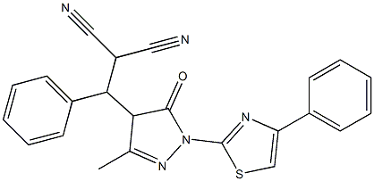 2-[[3-methyl-5-oxo-1-(4-phenyl-1,3-thiazol-2-yl)-4,5-dihydro-1H-pyrazol-4-yl](phenyl)methyl]malononitrile Struktur