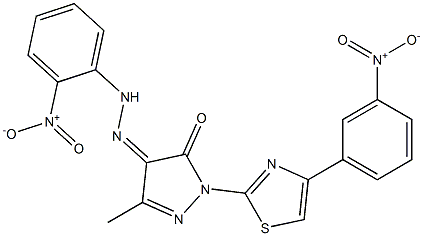 3-methyl-1-[4-(3-nitrophenyl)-1,3-thiazol-2-yl]-1H-pyrazole-4,5-dione 4-[N-(2-nitrophenyl)hydrazone] Struktur