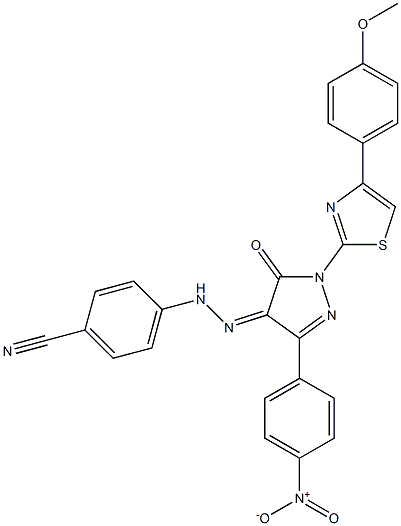 4-{2-[1-[4-(4-methoxyphenyl)-1,3-thiazol-2-yl]-3-(4-nitrophenyl)-5-oxo-1,5-dihydro-4H-pyrazol-4-ylidene]hydrazino}benzonitrile Struktur