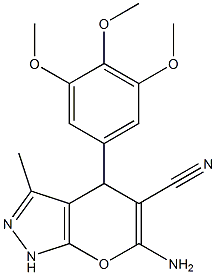 6-amino-3-methyl-4-(3,4,5-trimethoxyphenyl)-1,4-dihydropyrano[2,3-c]pyrazole-5-carbonitrile Struktur