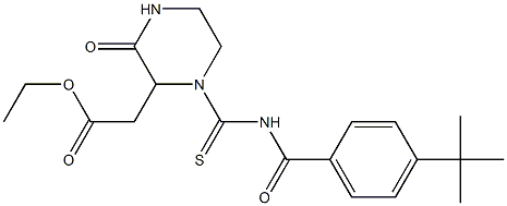 ethyl 2-[1-({[4-(tert-butyl)benzoyl]amino}carbothioyl)-3-oxo-2-piperazinyl]acetate Struktur