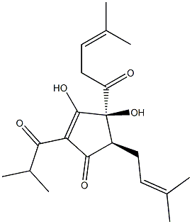 3,4-ジヒドロキシ-4α-(4-メチル-1-オキソ-3-ペンテニル)-5β-(3-メチル-2-ブテニル)-2-(2-メチルプロパノイル)-2-シクロペンテン-1-オン 化學(xué)構(gòu)造式