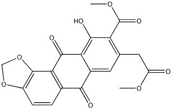 7,8-(Methylenedioxy)-1-hydroxy-2-(methoxycarbonyl)-3-[(methoxycarbonyl)methyl]-9,10-anthraquinone Struktur