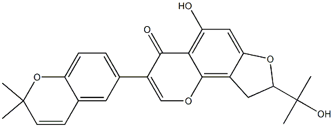 5-Hydroxy-8-(2-hydroxypropan-2-yl)-3-(2,2-dimethyl-2H-1-benzopyran-6-yl)-8,9-dihydro-4H-furo[2,3-h]-1-benzopyran-4-one Struktur